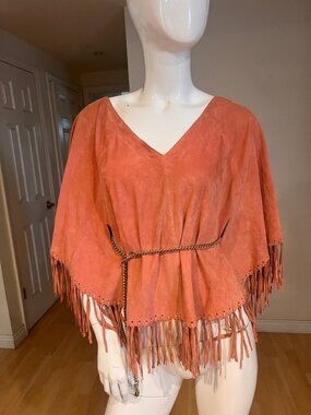 Y2K VINTAGE RED VALENTINO SUEDE LEATHER PONCHO CAPE SIZE 44 IT / 8 US